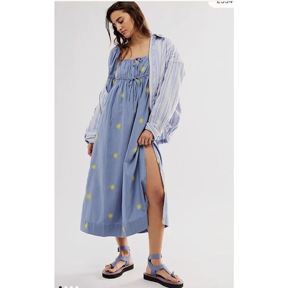 Free People Emory Embroidered Midi Dress Size L - Picture 1 of 10